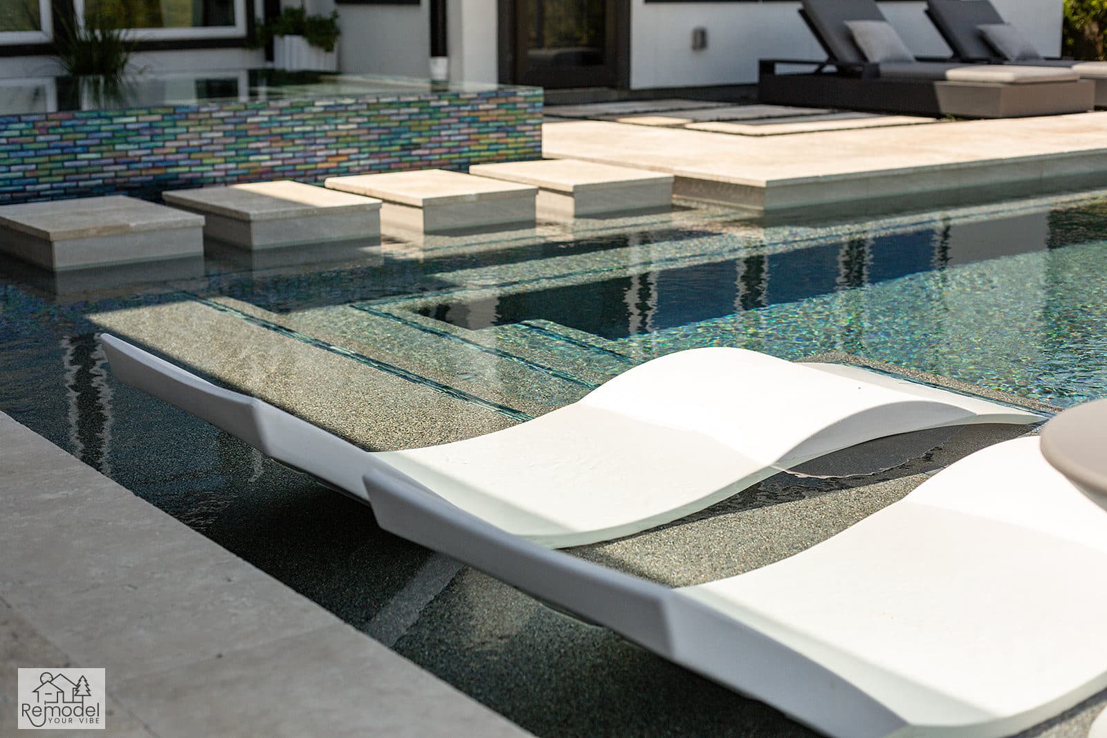 Modern Pool & Glass-Tile Spa, view 3