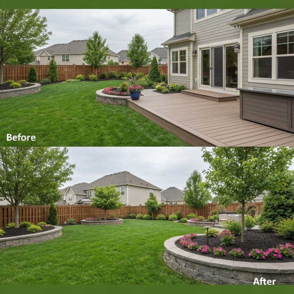 Before and after backyard renovation showing increased home value