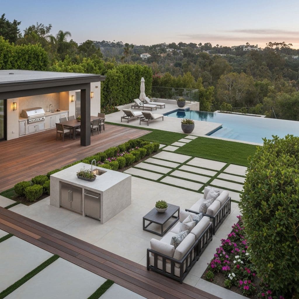 Ultra-luxury Beverly Hills backyard showing sophisticated design principles