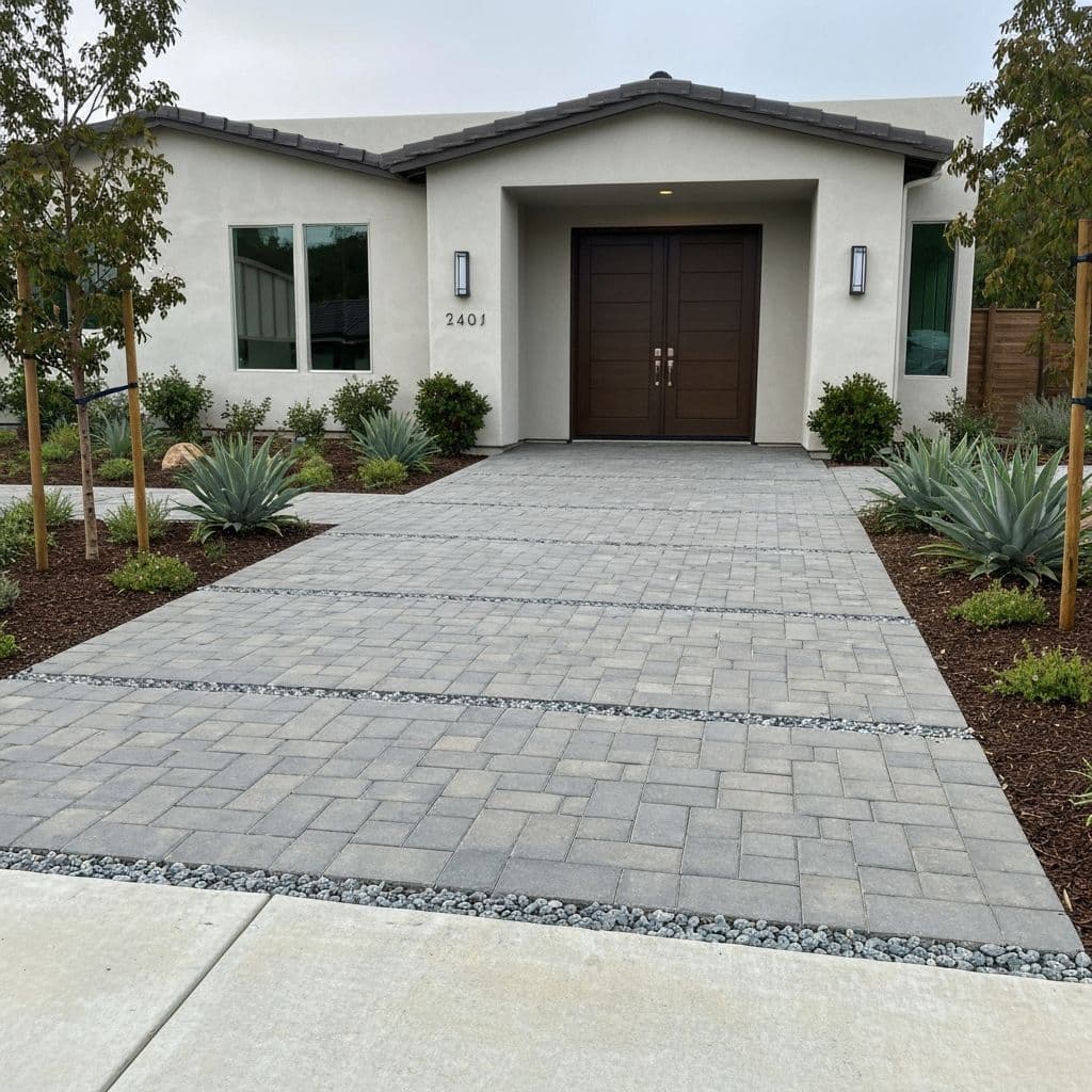 Permeable paver driveway with visible aggregate joints